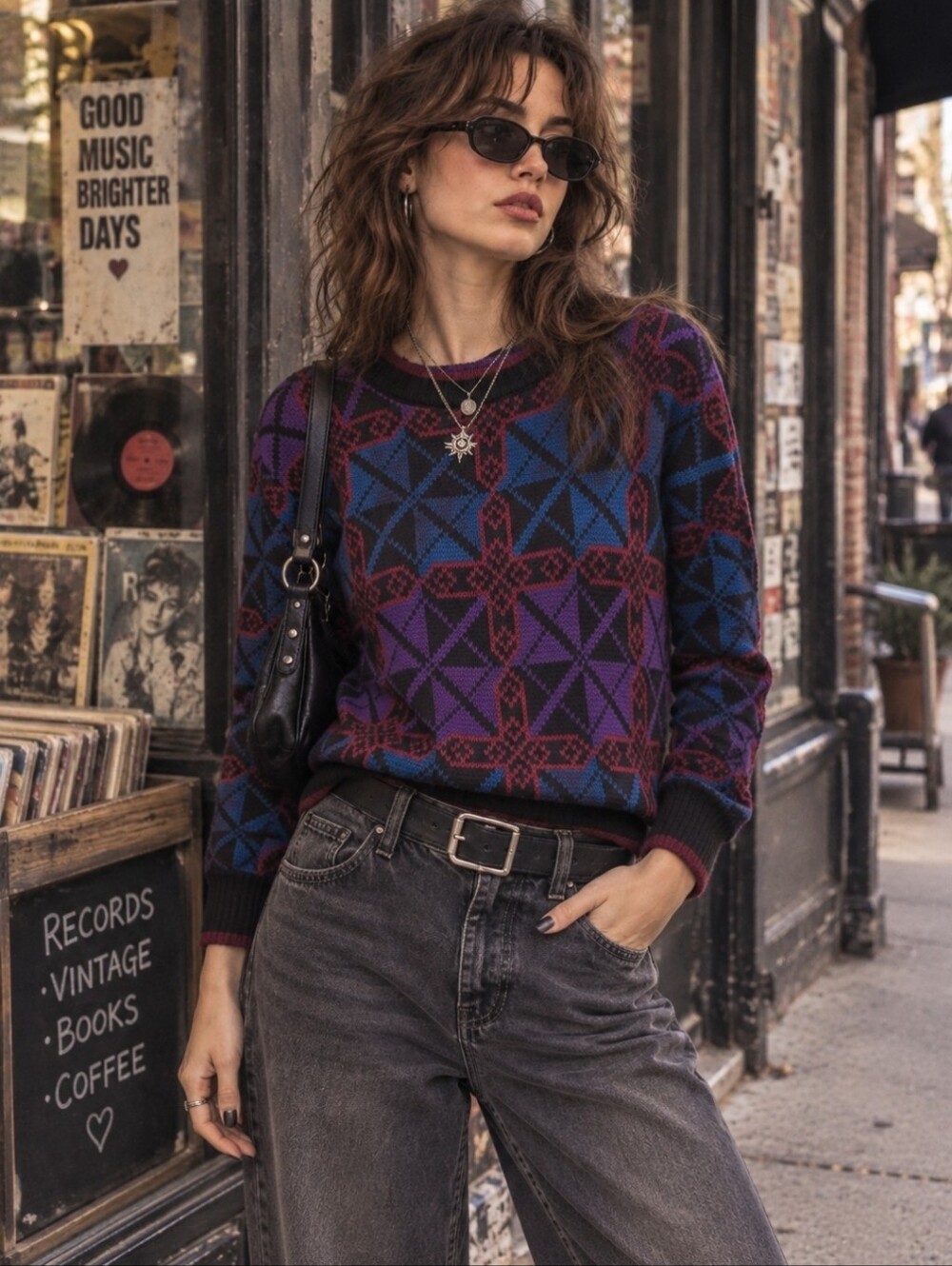 Vintage 90s Eclectic Purple/Blue Geometric Grunge Crewneck Sweater